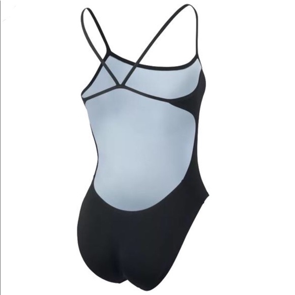 Nike solid black skinny strap 1 piece swimsuit 12 - Picture 2 of 2